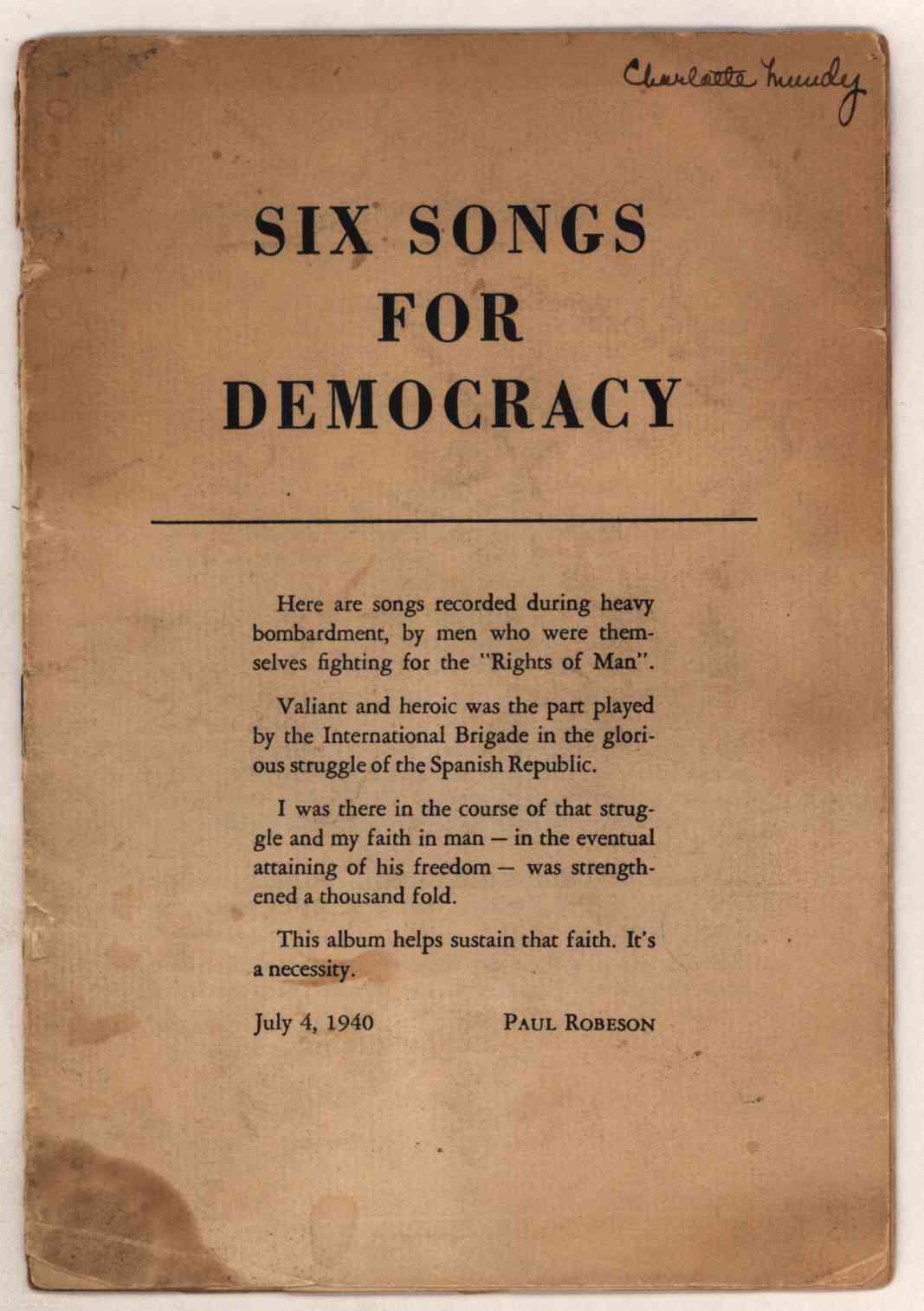 Robeson, Paul - Six Songs for Democracy